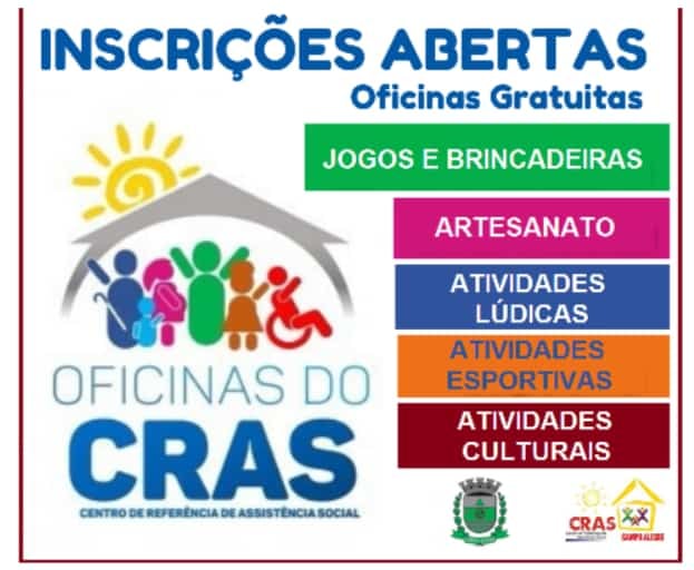 INSCRIÇÕES PARA OFICINAS GRATUÍTAS