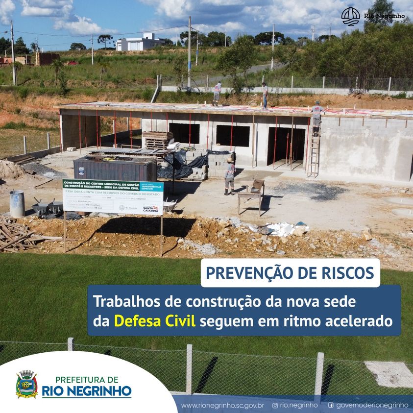 Obras da construção da nova sede da Defesa Civil seguem em ritmo acelerado.