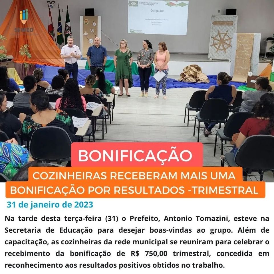 *Mais uma Bonificação para Cozinheiras da Rede Municipal, está na conta*