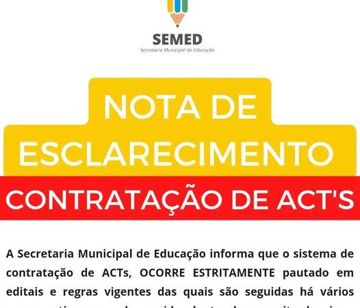 Nota de esclarecimento sobre a contratação de profissionais ACTs*