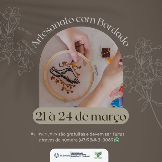 Inscrições abertas para o curso de Artesanato com Bordado!