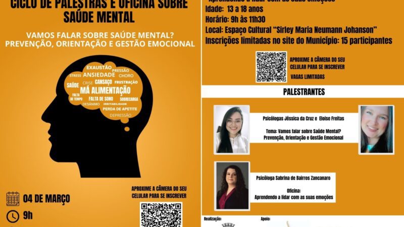 PALESTRA: VAMOS FALAR SOBRE SAÚDE MENTAL? PREVENÇÃO, ORIENTAÇÃO E GESTÃO EMOCIONAL