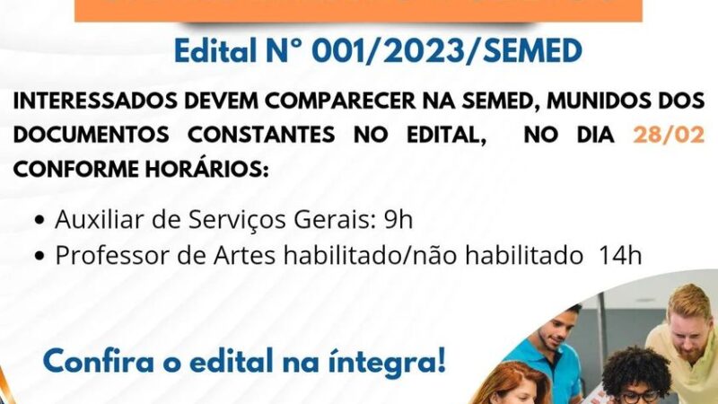 Atenção! EDITAL DE CHAMAMENTO PÚBLICO nº 001/2023/SEMED