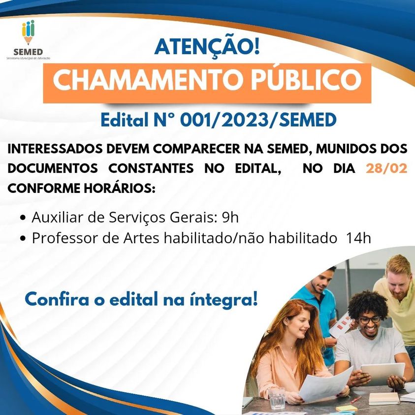 Atenção! EDITAL DE CHAMAMENTO PÚBLICO nº 001/2023/SEMED