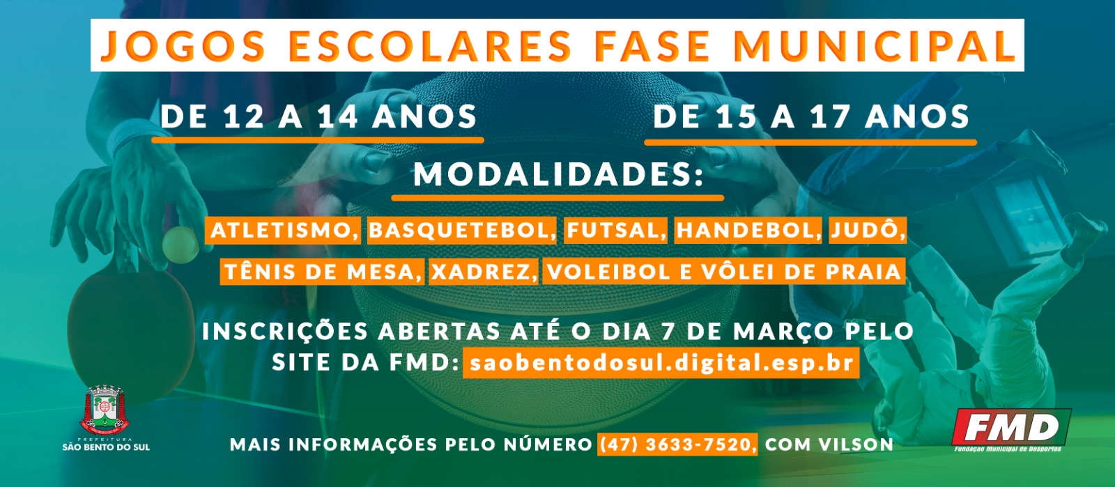 Inscrições para Jogos Escolares Fase Municipal 