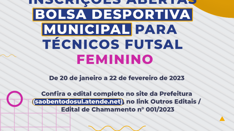 Inscrições para o Bolsa Desportiva Municipal seguem até quarta-feira (22)