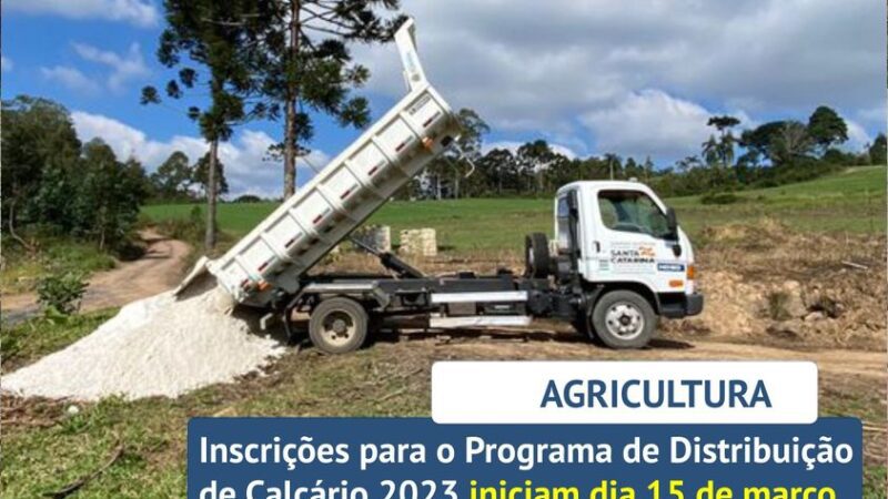 INSCRIÇÕES PARA O PROGRAMA DE DISTRIBUIÇÃO DE CALCÁRIO