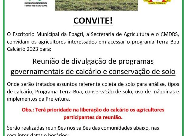 Reunião de divulgação dos programas governamentais de calcário e conservação do solo.