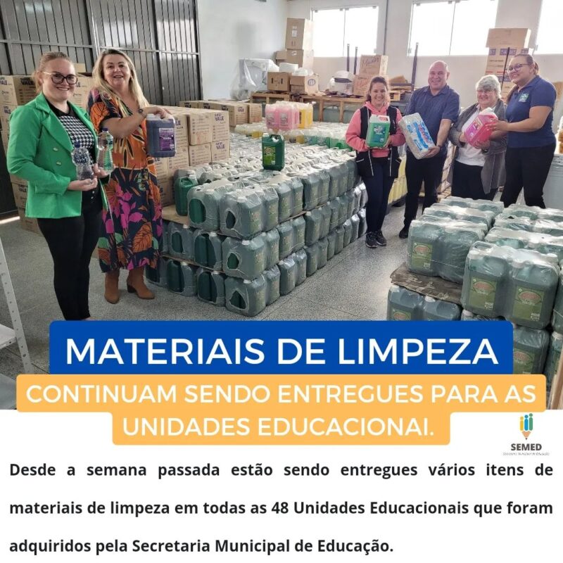 Materiais de limpeza adquiridos estão sendo entregues para todas as Unidades Educacionais