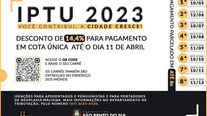 Desconto de 14,4% para pagamento do IPTU em cota única até 11 de abril