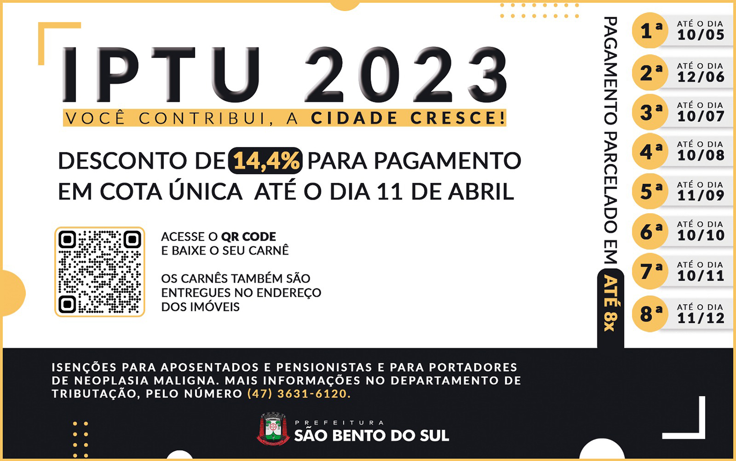 Desconto de 14,4% para pagamento do IPTU em cota única até 11 de abril