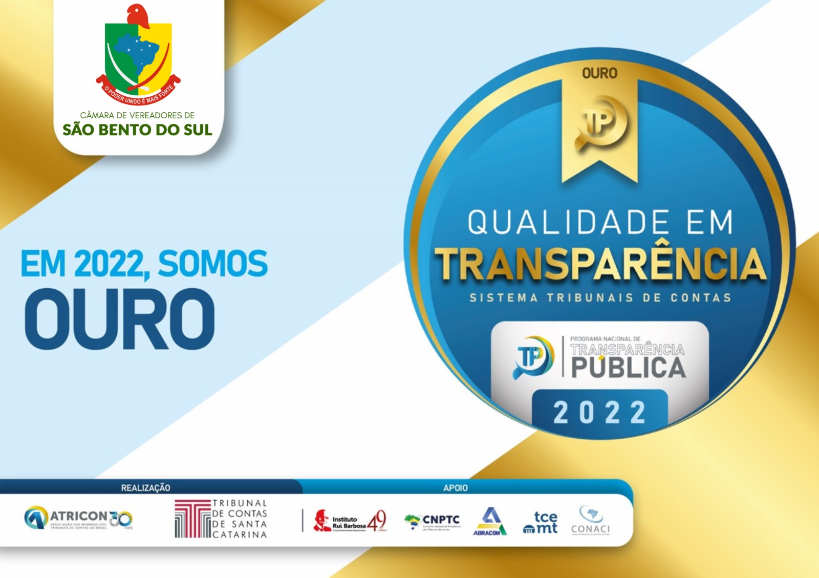 Câmara de São Bento do Sul conquistou a Classificação Série Ouro na Avaliação Nacional de Transparência Pública