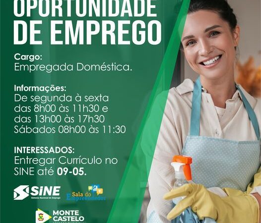 OPORTUNIDADE DE EMPREGO.