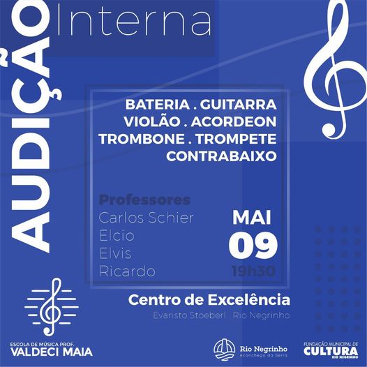 Logo mais, as 19h30, tem mais uma Audição Interna da Escola de Música Valdeci Maia!