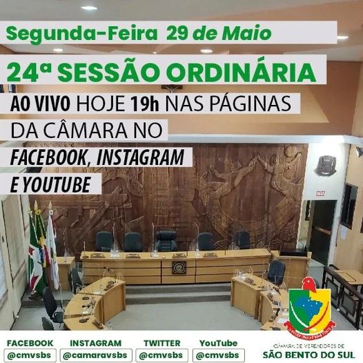 Acompanhe a 24ª Sessão Ordinária da Câmara Municipal.