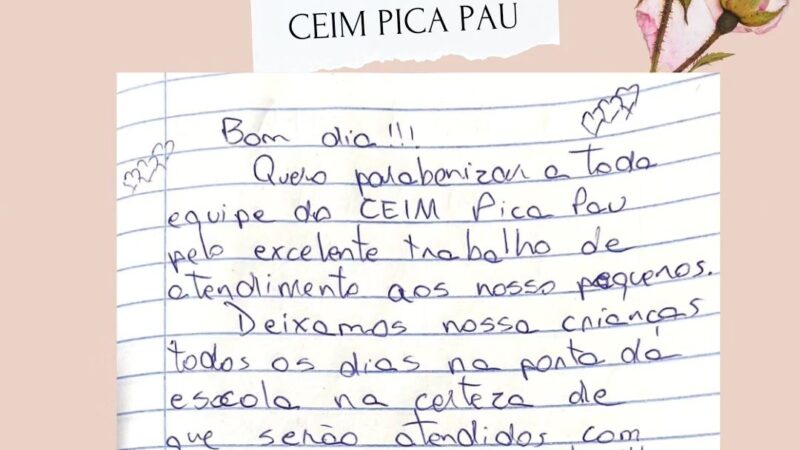 Recebemos esse bilhete que nos encheu de emoção e gratidão