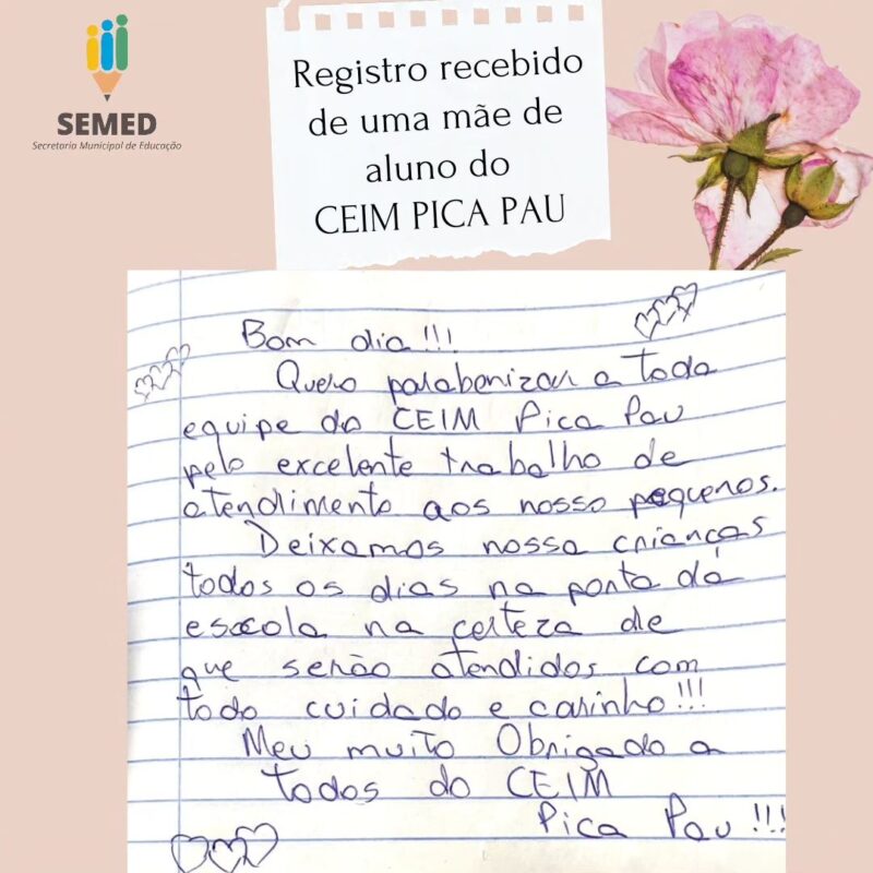 Recebemos esse bilhete que nos encheu de emoção e gratidão