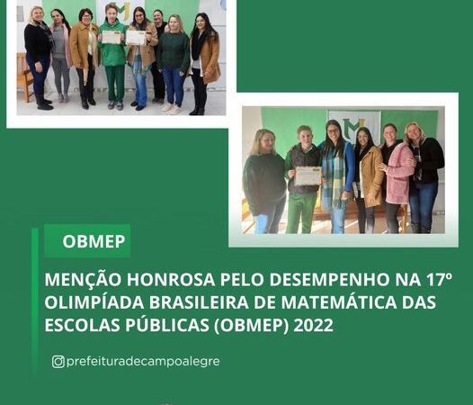 MENÇÃO HONROSA PELO DESEMPENHO NA 17º OLIMPÍADA BRASILEIRA DE MATEMÁTICA DAS ESCOLAS PÚBLICAS (OBMEP) 2022