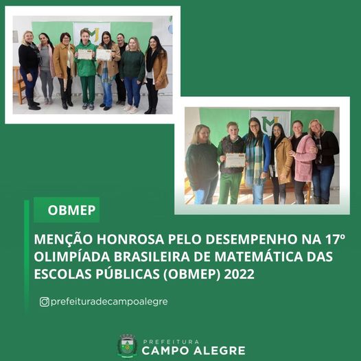 MENÇÃO HONROSA PELO DESEMPENHO NA 17º OLIMPÍADA BRASILEIRA DE MATEMÁTICA DAS ESCOLAS PÚBLICAS (OBMEP) 2022