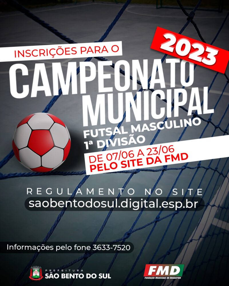 Inscrições para o Campeonato Municipal de Futsal