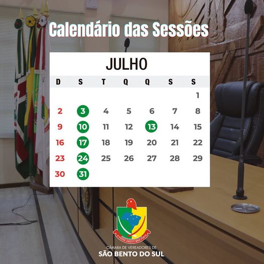 Neste mês de Julho teremos Sessão nos dias 13, 17, 24 e 31.