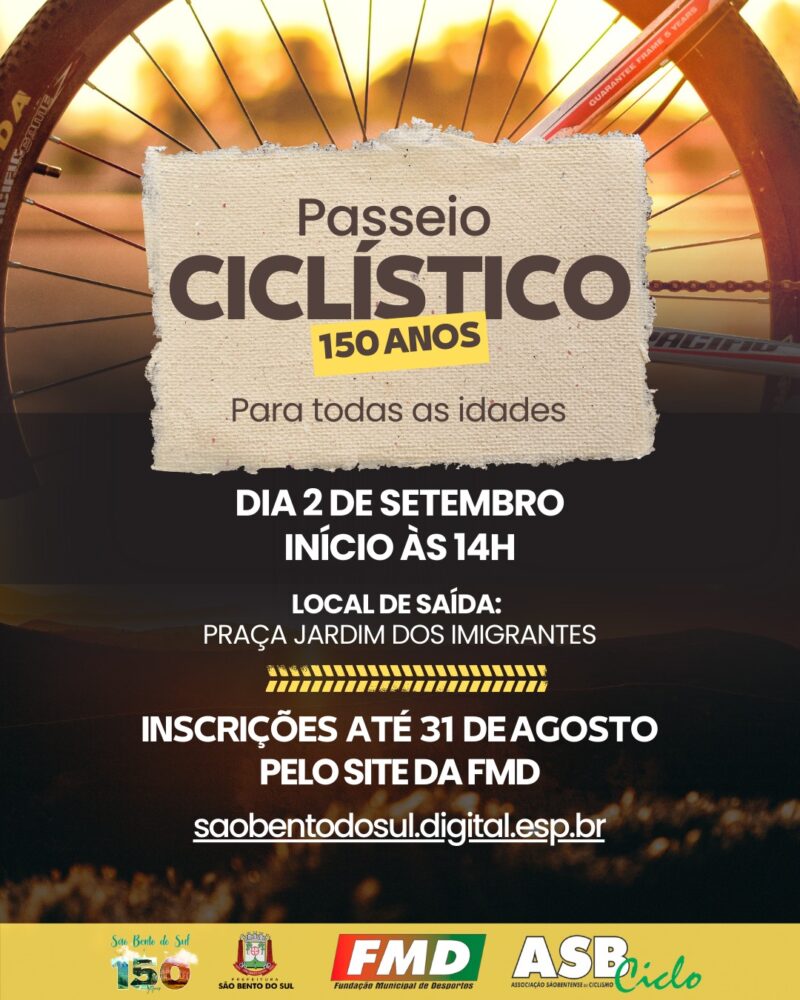 Inscrições abertas para o passeio ciclístico 150 anos