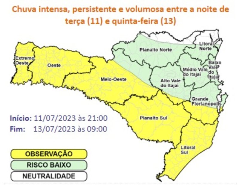 Santa Catarina terá grande volume de chuva esta semana