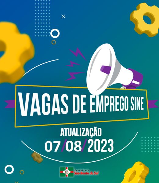 O Sine de São Bento do Sul está com as seguintes vagas disponíveis: