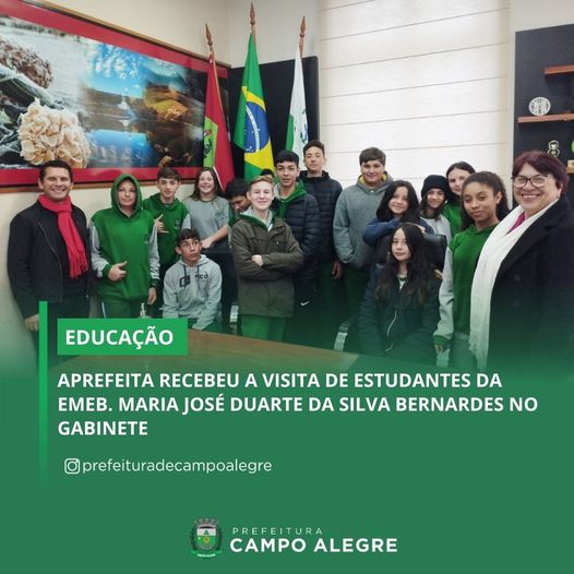 PREFEITA RECEBEU A VISITA DE ESTUDANTES DA EMEB. MARIA JOSÉ DUARTE DA SILVA BERNARDES NO GABINETE