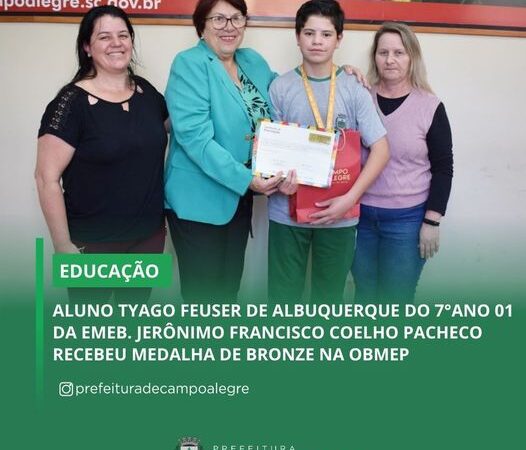 ALUNO RECEBEU MEDALHA DE BRONZE NA OBMEP