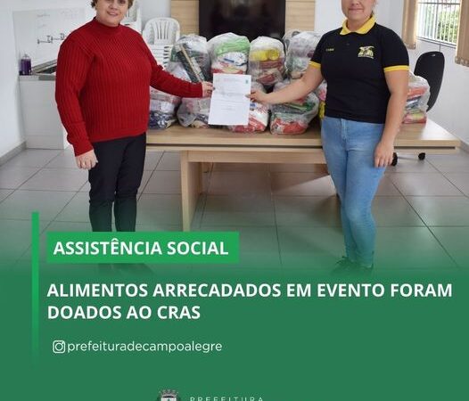 ALIMENTOS ARRECADADOS EM EVENTO FORAM DOADOS AO CRAS