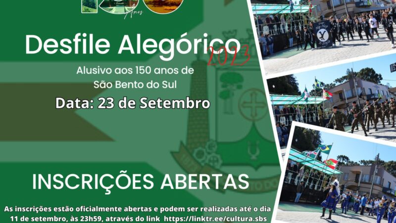 Celebração dos 150 Anos de São Bento do Sul: Inscrições Abertas para o Grande Desfile Alegórico