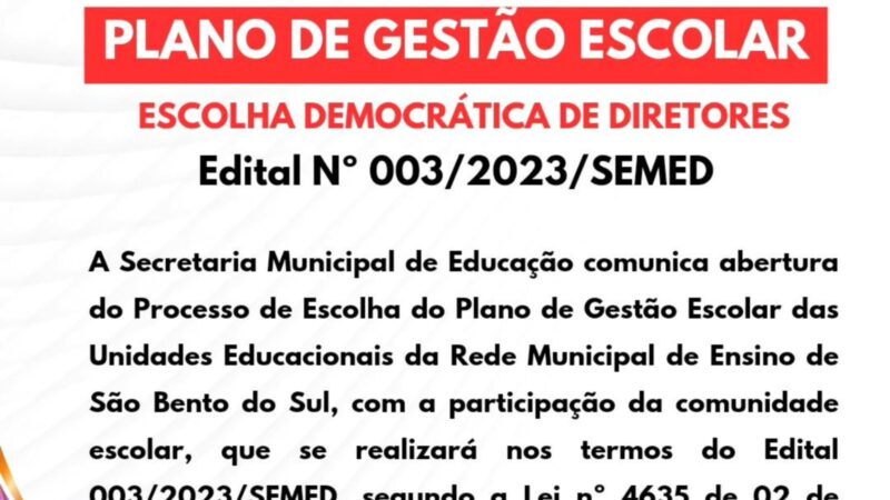 Edital para interessados participarem da escolha democrática de diretores em mais 13 Unidades Educacionais