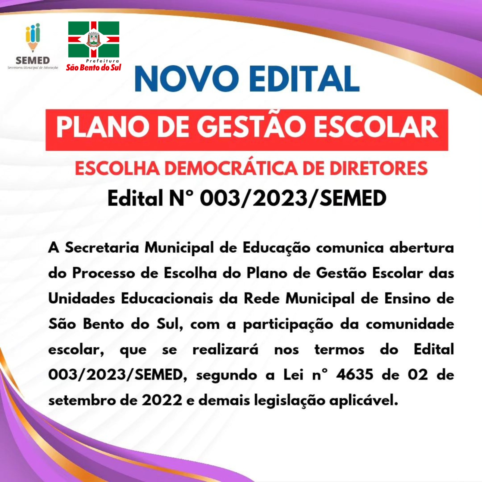 Edital para interessados participarem da escolha democrática de diretores em mais 13 Unidades Educacionais