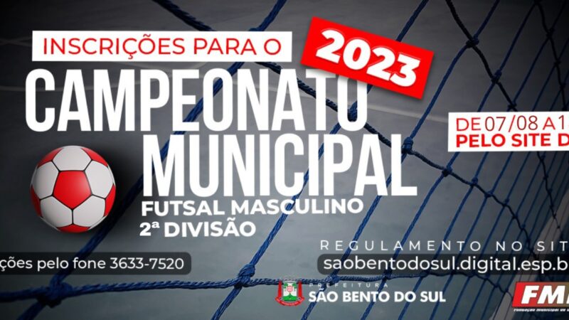 Inscrições abertas para o Campeonato Municipal de Futsal 2ª Divisão