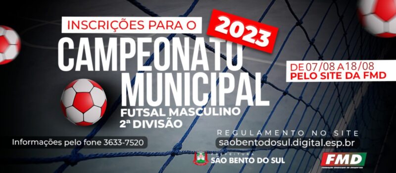 Inscrições abertas para o Campeonato Municipal de Futsal 2ª Divisão