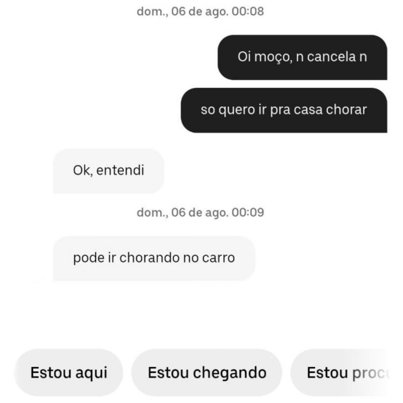 Conversa inusitada entre jovem de SC e motorista de app viraliza: ‘só quero ir pra casa chorar’