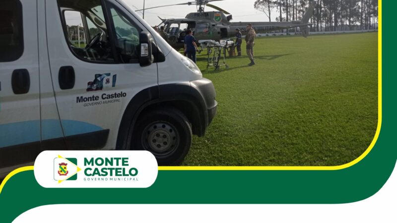 EQUIPE DO PA DO MUNICÍPIO DE MONTE CASTELO RECEBE APOIO DO HELICÓPTERO DA POLÍCIA MILITAR