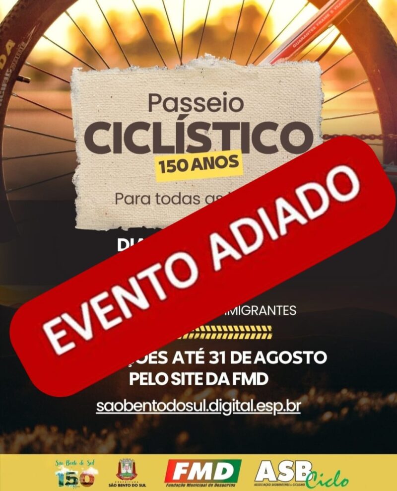 Passeio Ciclístico é transferido para o dia 16 de setembro