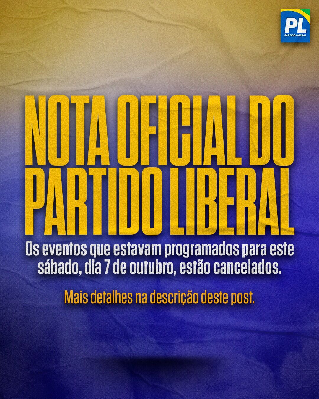 NOTA OFICIAL – PL REGIÃO NORTE E NORDESTE DE SANTA CATARINA Adiamento de eventos de filiação devido às chuvas previstas nos próximos dias