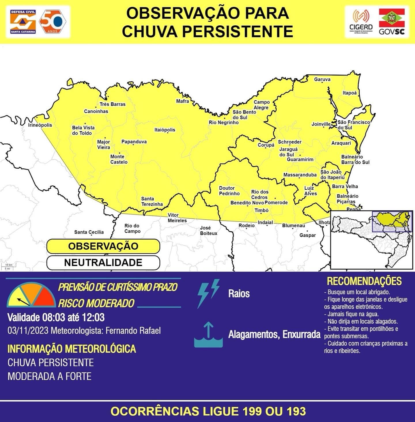 Atenção para a previsão de chuva persistente nas próximas horas!