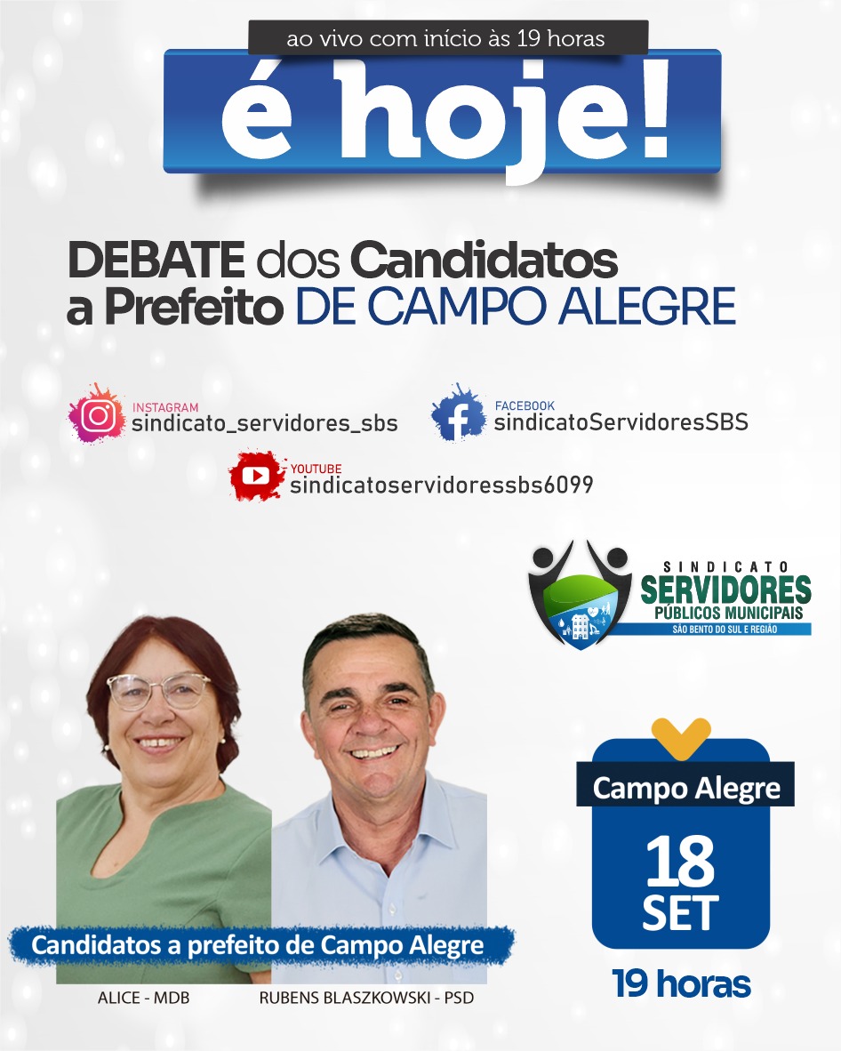 Servidores de Campo Alegre,É hoje, à partir das 19 horas, o debate entre os Candidatos a Prefeito de Campo Alegre.