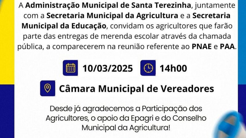 Convite para Reunião sobre o PNAE e PAA